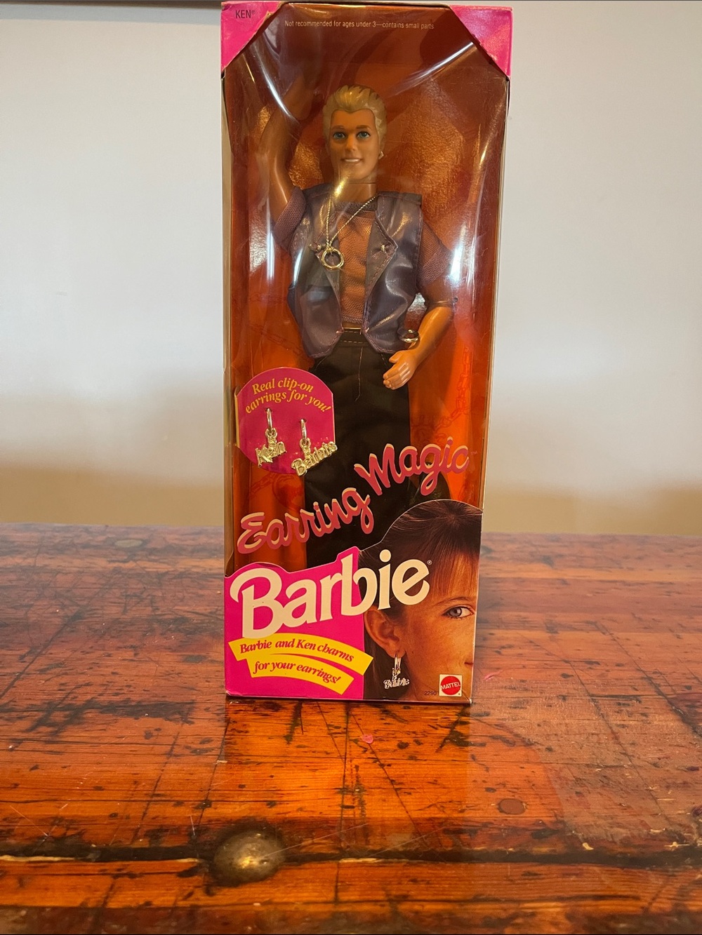 Vintage Earring Magic Ken with Metallic Blue Vest and Black Pants Barbie